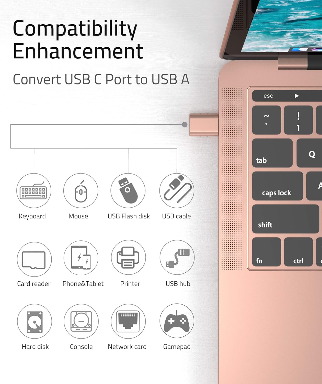 Syntech [2 Pack USB Male to USB3 Female Adapter Compatible with iPhone 17 Pro Max iMac iPad mini/Pro 2023 Pro MacBook Air 2024 and Other Type C Devices, Rose Gold