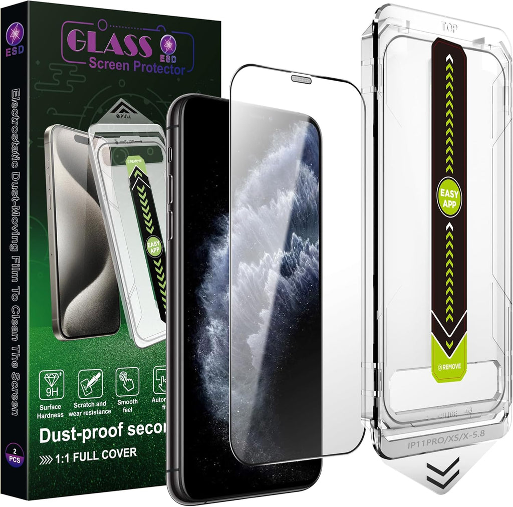 (2-Pack Ultra HD Clear Screen Protector for iPhone X/XS/11 Pro (5.8-Inch),9H Tempered Glass,Full Coverage,Anti-Fingerprint,Auto Dust Removal,Bubble-Free,Easy Installation
