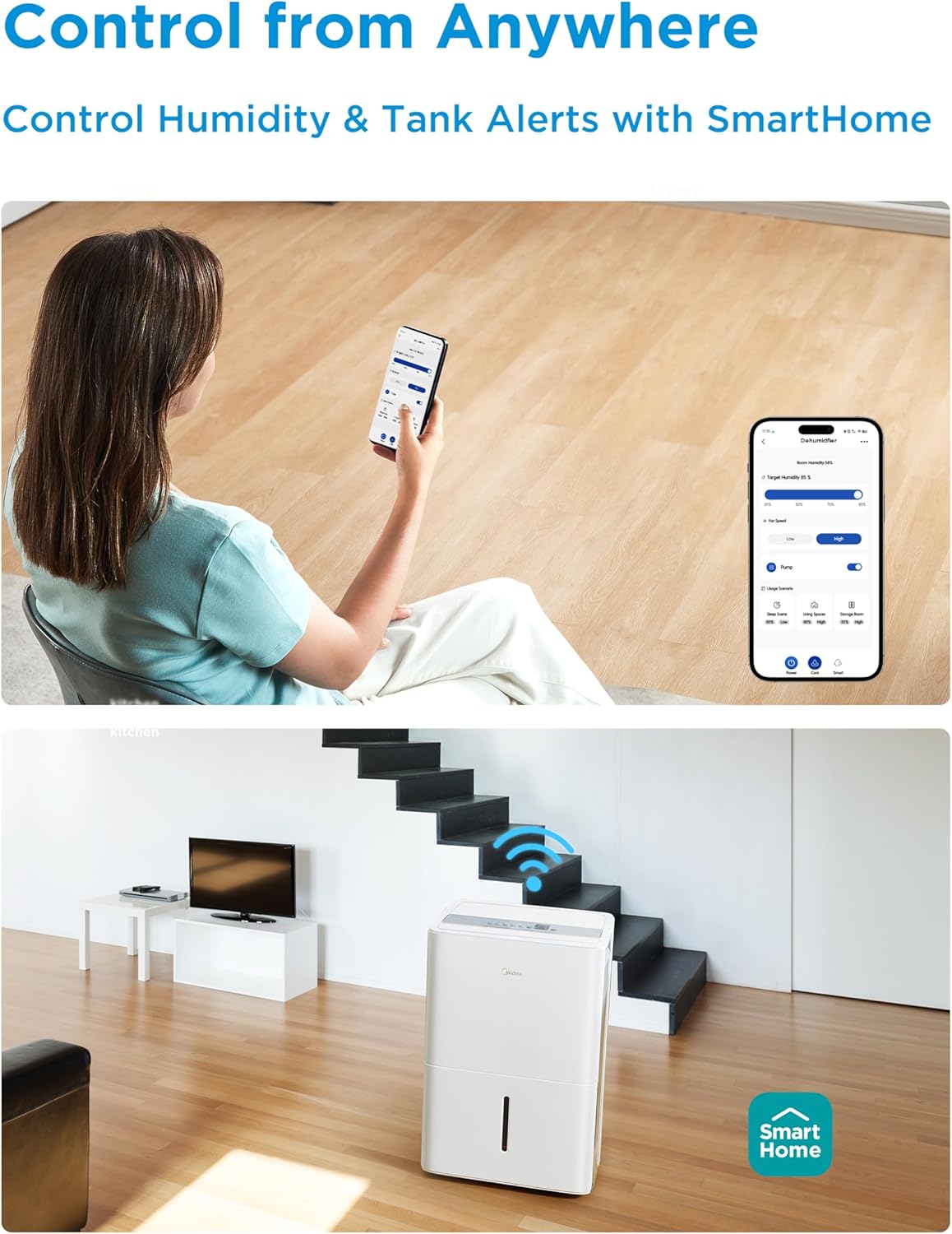 Midea 4,500 Sq. Ft.Dehumidifier for Basement, Energy Star Certified, With Reusable Air Filter 50 Pint - Ideal For Basements, Large & Medium Sized Rooms, And Bathrooms (White)