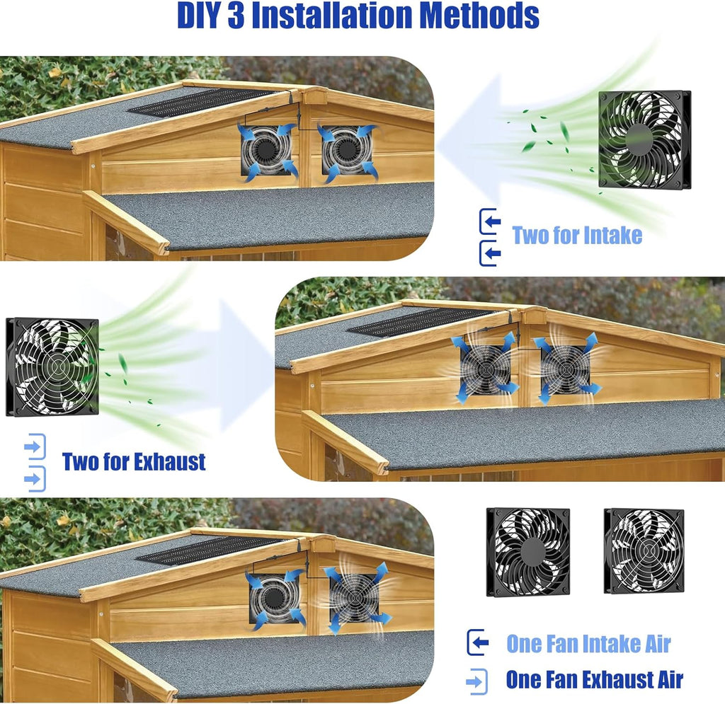 MARBERO 4.7 Inch Solar Powered Fan Kit, 15W Solar Panel with 2 Waterproof Fans, Intake or Exhaust Air Fan wtih 13 Ft Cable for Outside Backyard Chicken Coops, Greenhouses, Dog Houses, Pet Houses