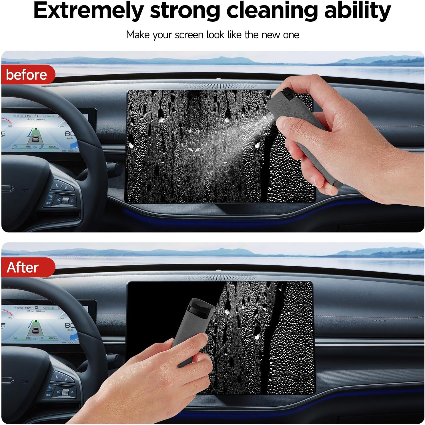 YTT Screen Cleaner, All-in-One Spray & Wipe Cleaner, with Transparent Protective Shell for All Phones, Laptop and Tablet Screens (Gray)