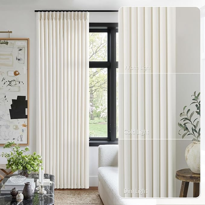Pinch Pleat Linen Curtains 108 Inches Long 4 Panels Set Ivory Cream Memory - Image 9