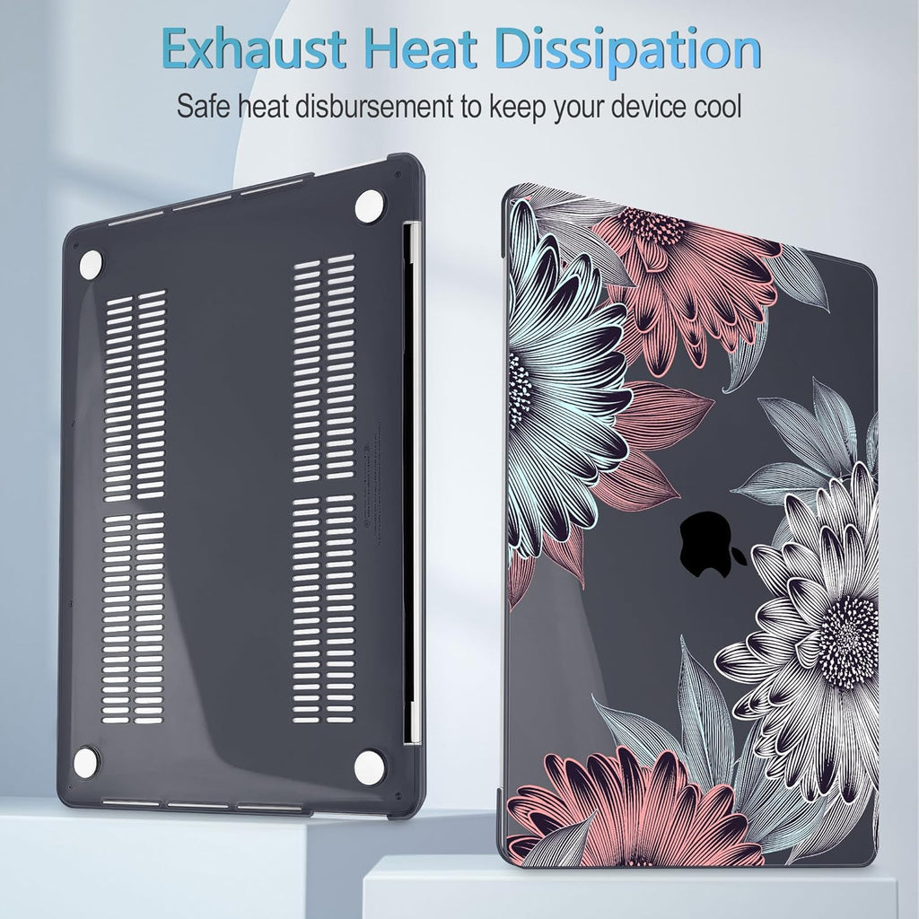 Mektron for MacBook Air 13 Case A1466/A1369 (2010-2017 Release), Snap-on Plastic Hard Shell Cover for MacBook Air 13.3 inch with Keyboard Cover,Blooming Chrysanthemums