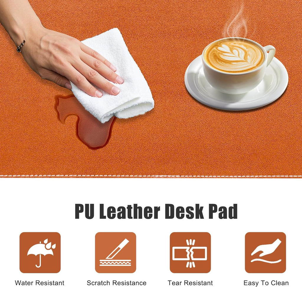Desk Mat with Lip & Reinforced Stitched Edge|Non-Slip Waterproof PU Leather Desk Pad|Ergonomic Keyboard Mouse Pad with Edge Protector|for Office, Home, Study(23.6" x 16.5",Brown)