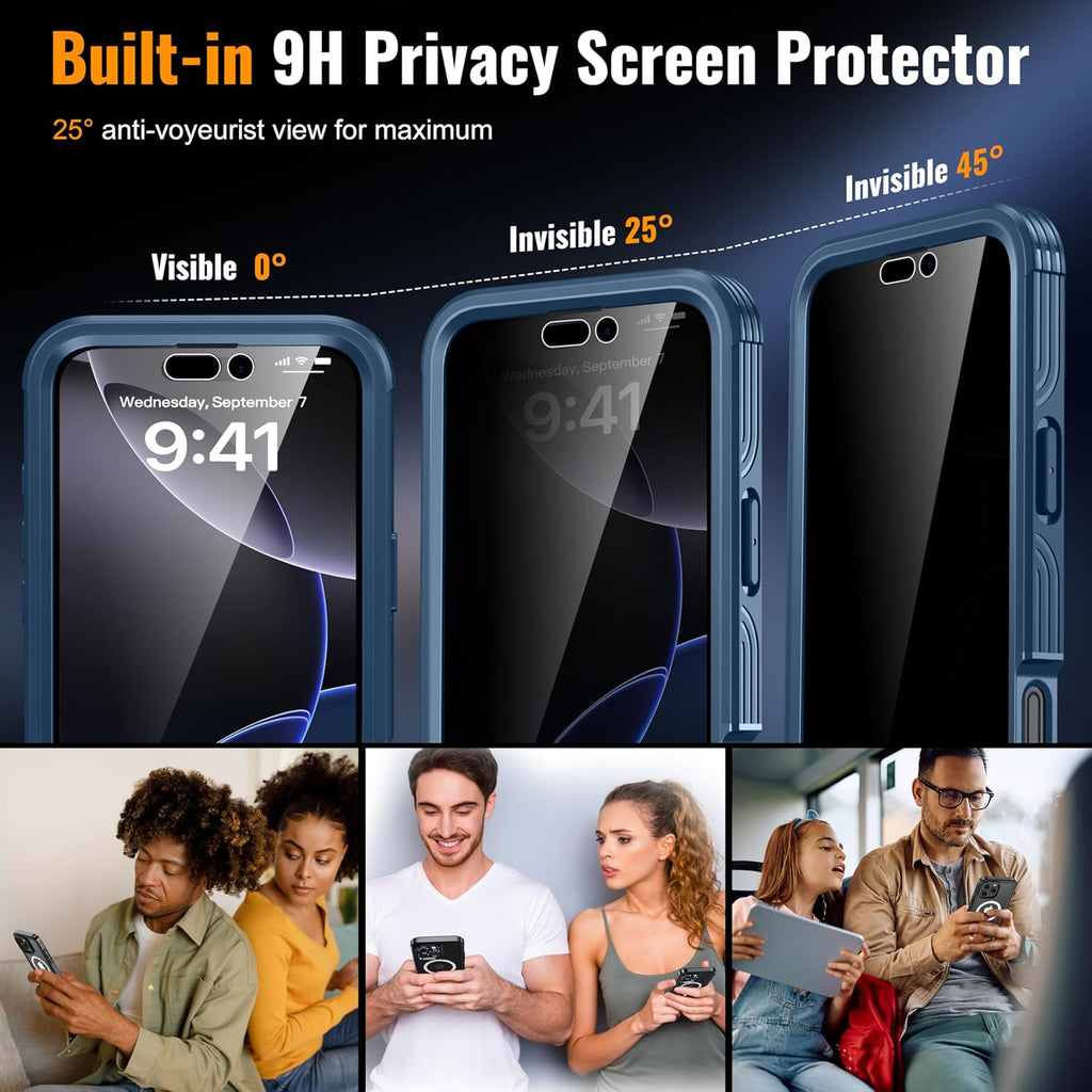 360° Protection Magnetic for iPhone 16 Pro Case Built-in 9H Privacy Screen Protector & Metal Stand[Fit for Magsafe][Anti-Spy][Lens Protector] Heavy Duty Shockproof Phone Case for iPhone 16 Pro
