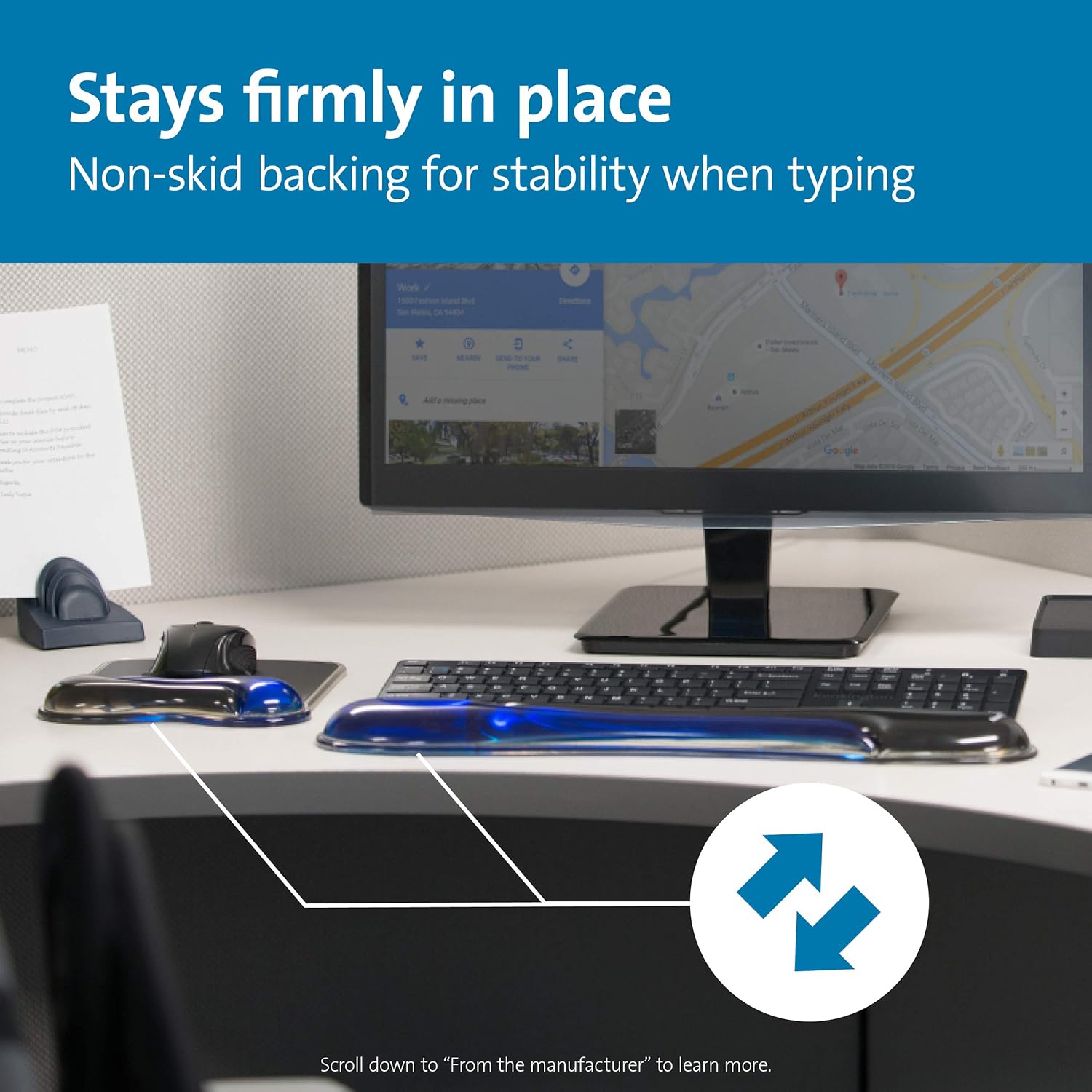 Kensington Duo Gel Mouse & Keyboard Wrist Rest Bundle Set, Ergonomic Keyboard and Mouse Pad With Wrist Support, Keyboard Wrist Rest, Computer Keyboard Pad, Cooling Gel, Non-Skid Backing, Blue K52920WW