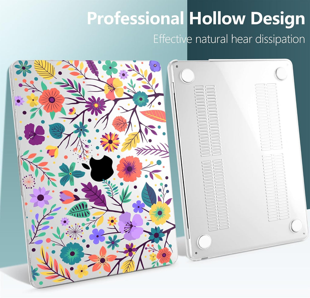 TWOLSKOO for M4 MacBook Air 13.6 inch Case 2025-2022 Release M4 A3240 M3 A3113 M2 A2681, Plastic Hard Shell & Screen Protector & Keyboard Cover & Trackpad Film, Colorful Flowers