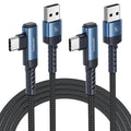 USB to USB C Cable [10ft, 2Pack ] USB A to Type C Right Angle Charger Cord 90 Degree Braided Fast Charging for iPhone 16/15/15 Plus/15 Pro/15 Pro Max/Samsung Galaxy S10 S10+, A15 A25, LG V30, Switch