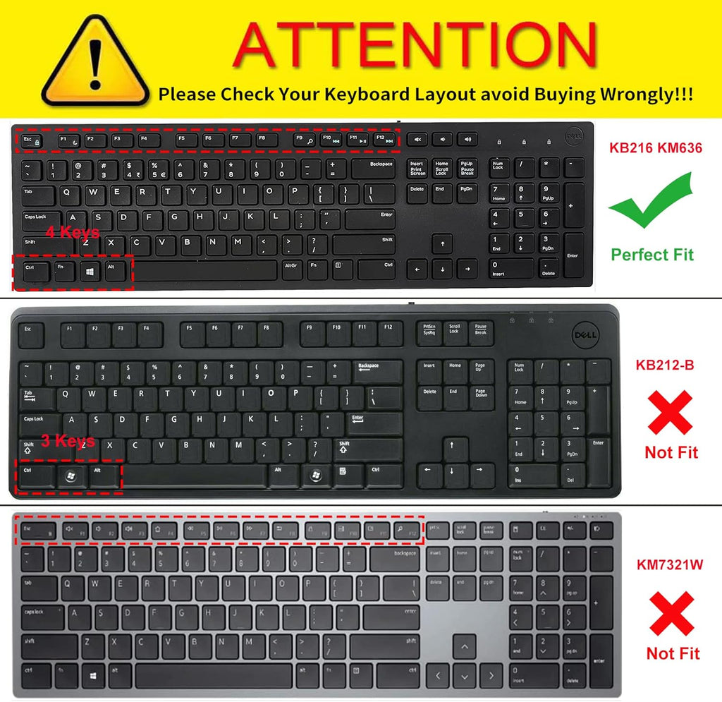 Keyboard Cover with Large Letters Compatible with DELL KB216 KB216b KB216t KB216d KB216p Wired Keyboard/DEll KM636 Wireless Keyboard Protector -Black