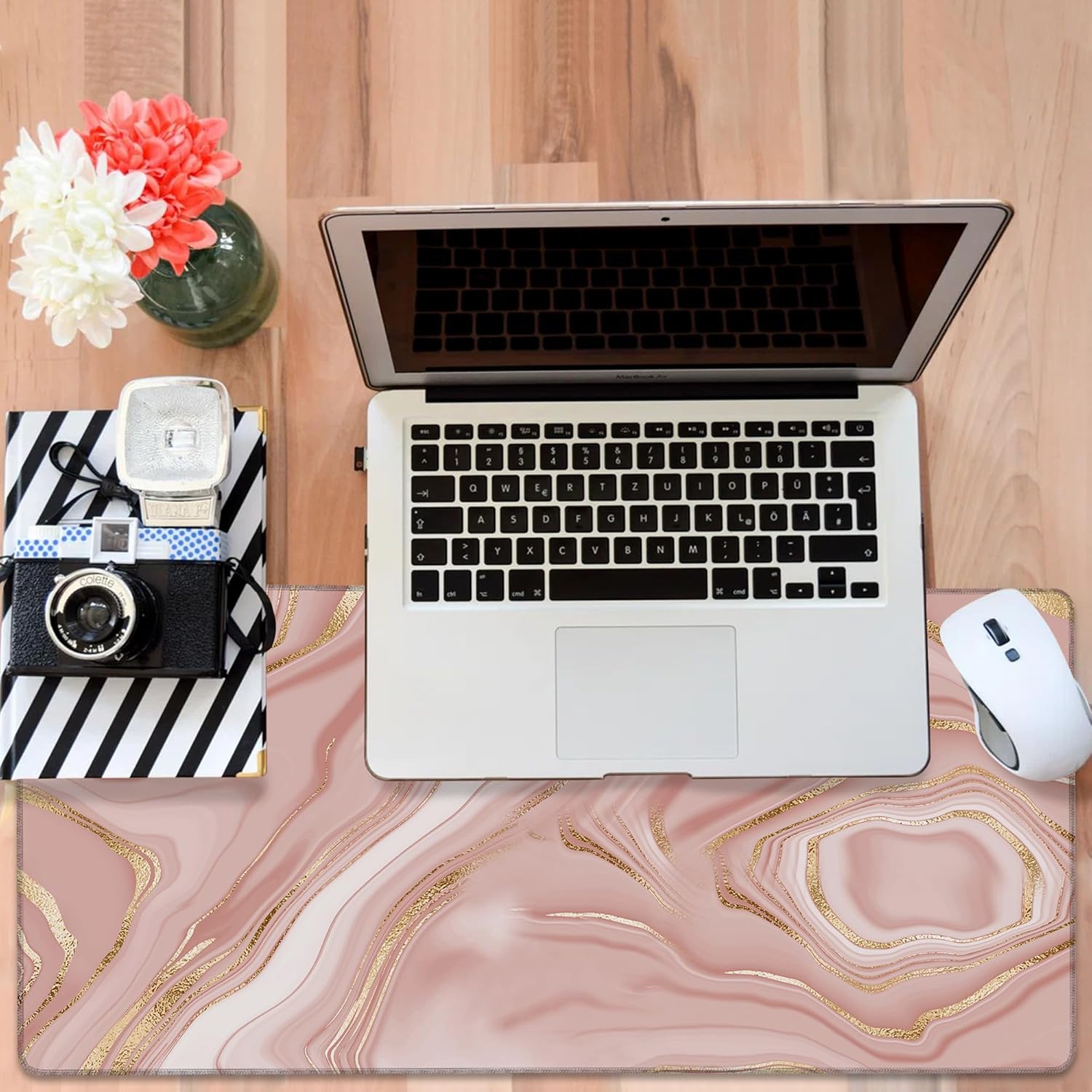 Liquid Marble Gaming Mouse Pad 3mm Thick Stitched Edge Waterproof Non-Slip Large Computer Keyboard Mouse Mat,Suitable for Office Entertainment Decorative Desk Pad 35.4 x 15.7 Inches