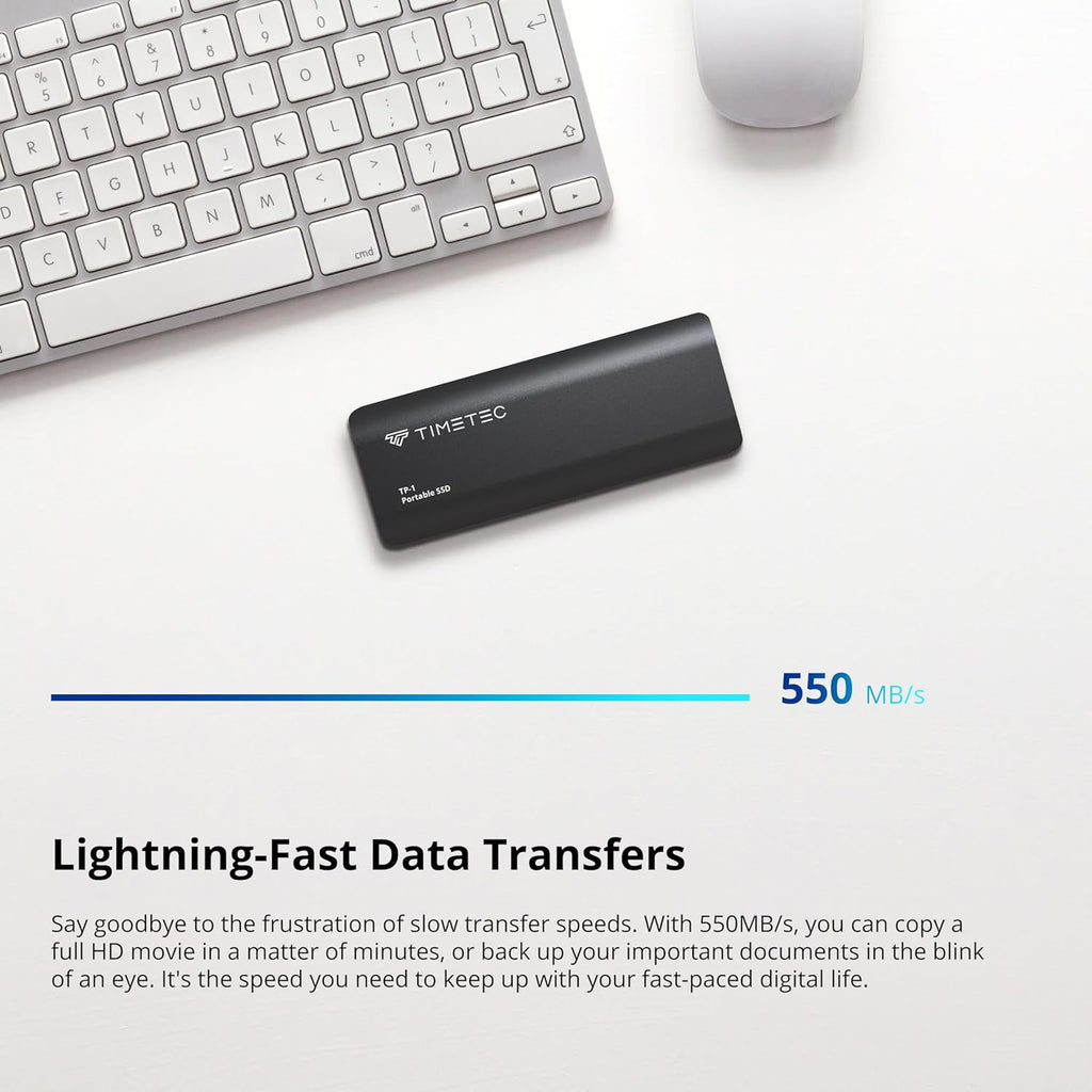 Timetec 512GB Portable External SSD USB3.2 Gen2 Type C Up to 550MB/s Ultra-Light Aluminum Mini External Solid State Drive with USB C to A Cable/USB A to C adapter for Desktops/Laptop/Mac/Mobile- Black