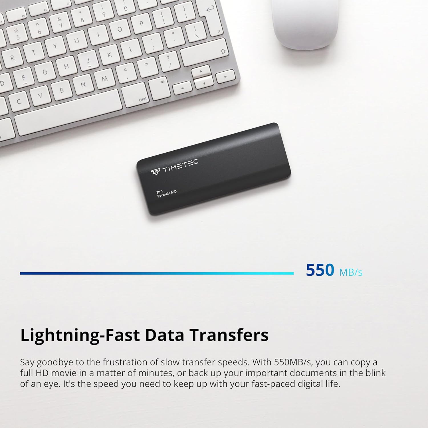 Timetec 512GB Portable External SSD USB3.2 Gen2 Type C Up to 550MB/s Ultra-Light Aluminum Mini External Solid State Drive with USB C to A Cable/USB A to C adapter for Desktops/Laptop/Mac/Mobile- Black