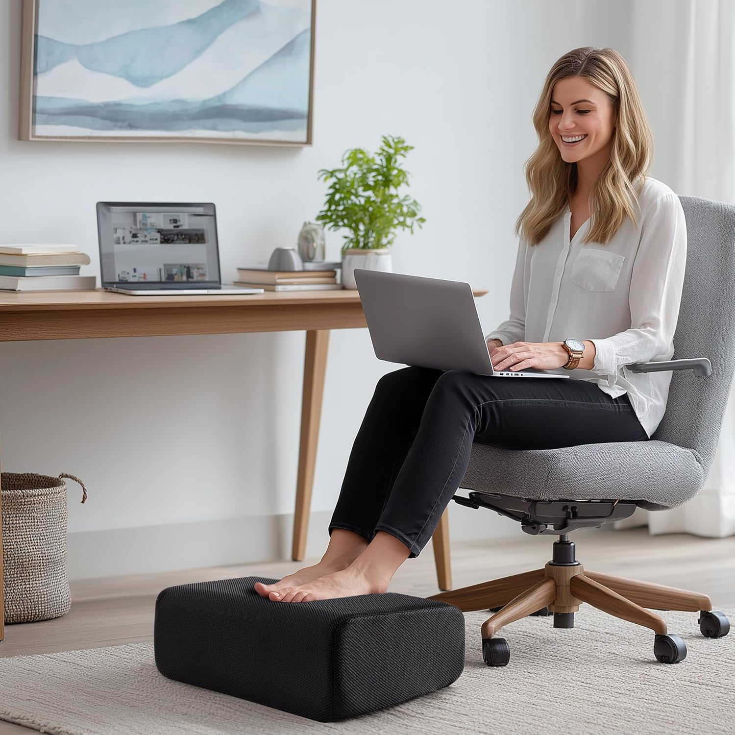 Ganondorf Foot Rest for Under Desk at Work Adjustable Foot Rest Under Desk Ergonomic Foot Stools for Under Office Desk Leg Pillow for Underdesk Footrest with Washable Cover, Mesh Black