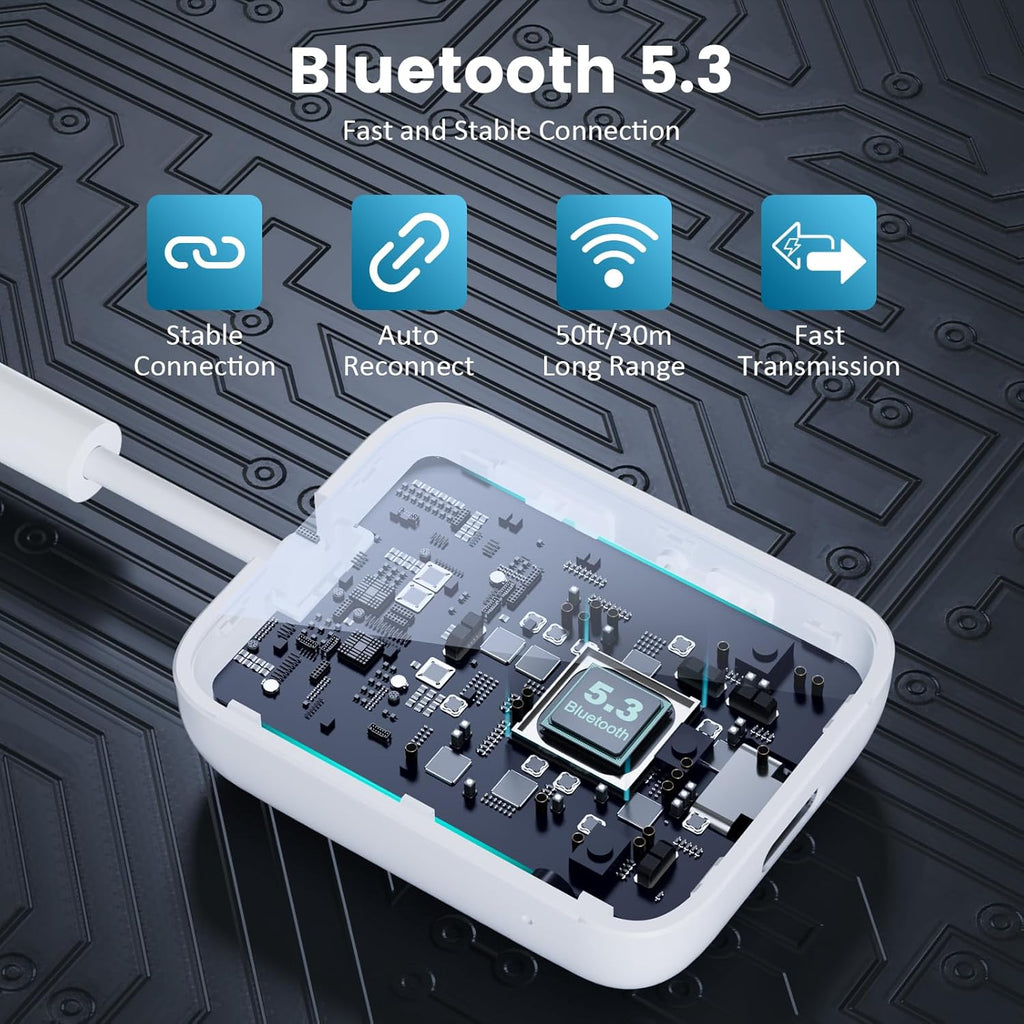 1Mii Bluetooth 5.3 Transmitter Receiver 2-in-1, aptX Adaptive & Low Latency Wireless Audio Adapter for Airplane, Dual Link 2 Devices, 25H Playtime, 3.5mm AUX for TV/Car/Home Stereo/Gym -White