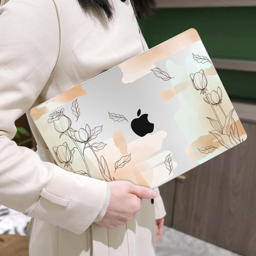 MEEgoodo for MacBook Air 13.3 inch Case 2021 2020 2019 2018 A2337 M1 A2179 A1932, Laptop Shell for MacBook Air M1 with Keyboard Webcam Cover & Trackpad Film & Type C Adapter,Elements Watercolor