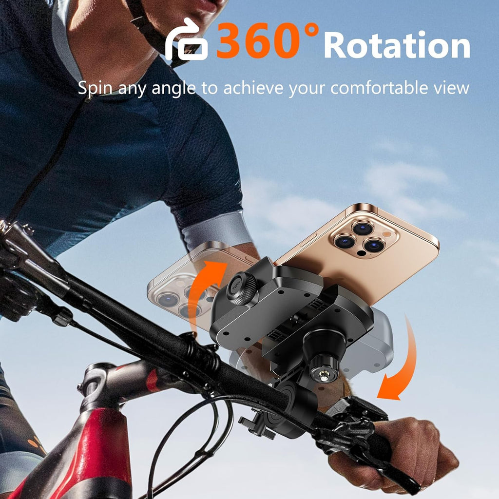 Motorcycle Bike Phone Holder - [Secure Lock & Not Block Camera] Quick Install Handlebar Mount for Bicycle Scooter, Universal Phone Clamp for iPhone 16 15 14 Pro Max, Samsung Galaxy