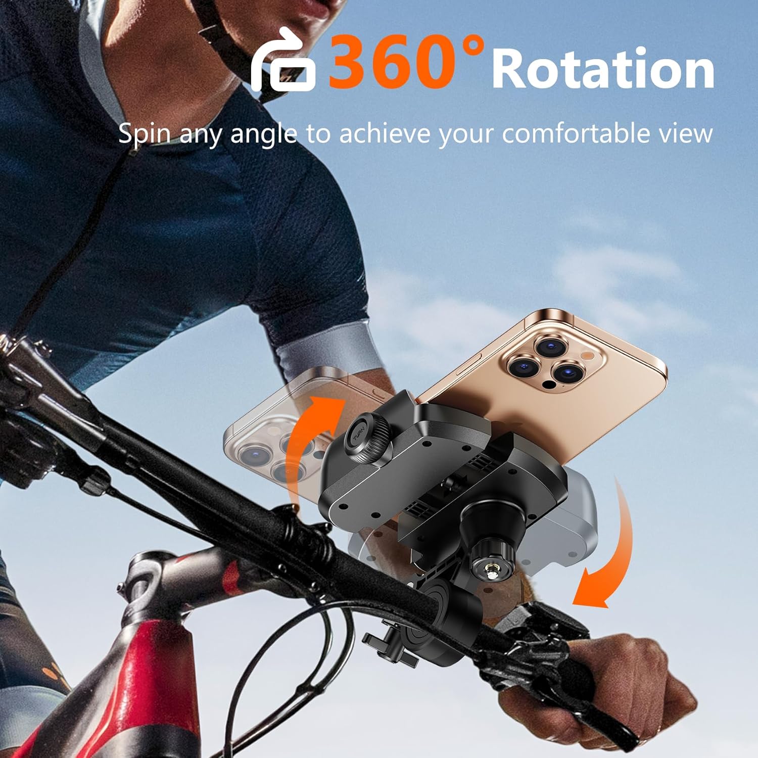 Motorcycle Bike Phone Holder - [Secure Lock & Not Block Camera] Quick Install Handlebar Mount for Bicycle Scooter, Universal Phone Clamp for iPhone 16 15 14 Pro Max, Samsung Galaxy