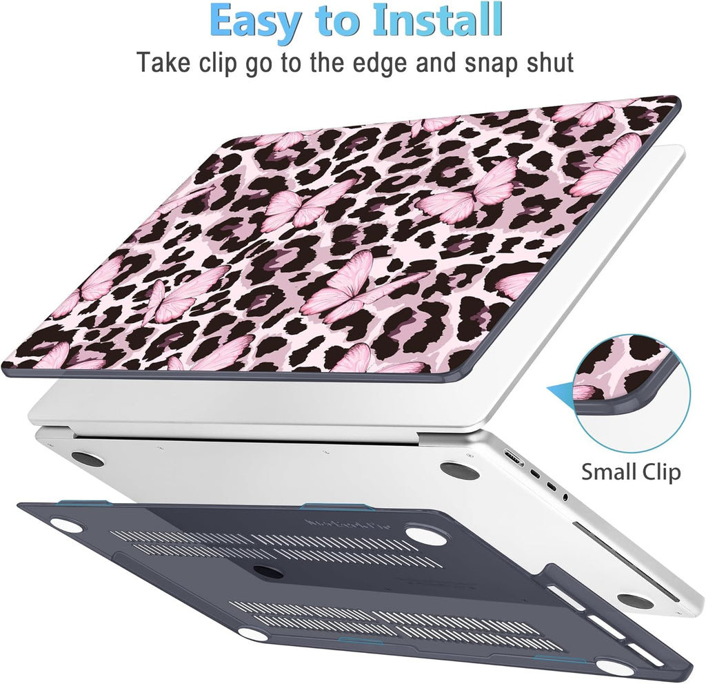 Mektron Case for 2025 MacBook Pro 16" M4 A3403 A3186 M3 A2991 M2 A2780 M1 A2485 (2021/2023/2024) Pro/Max with Touch ID, Hard Shell Plastic Laptop Cover Keyboard Cover, Leopard Pink Butterfly