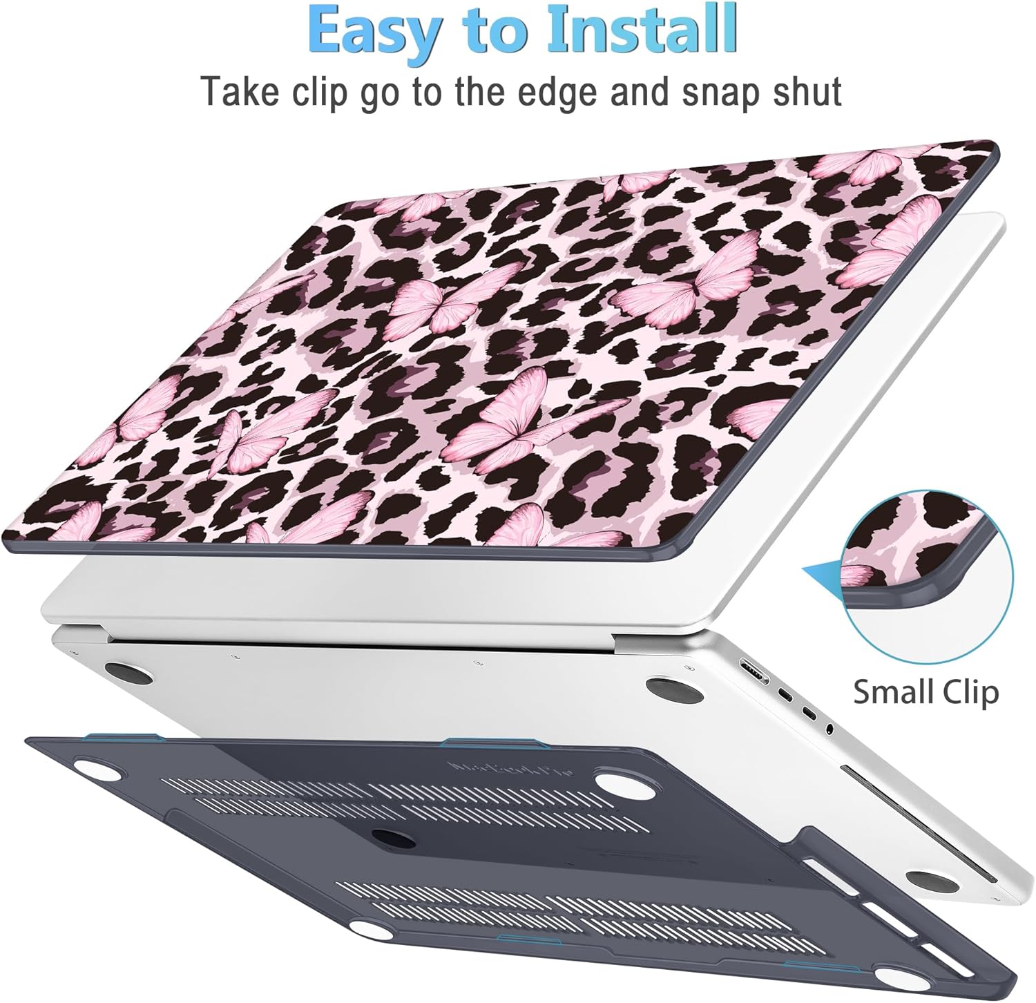 Mektron Case for 2025 MacBook Pro 16" M4 A3403 A3186 M3 A2991 M2 A2780 M1 A2485 (2021/2023/2024) Pro/Max with Touch ID, Hard Shell Plastic Laptop Cover Keyboard Cover, Leopard Pink Butterfly