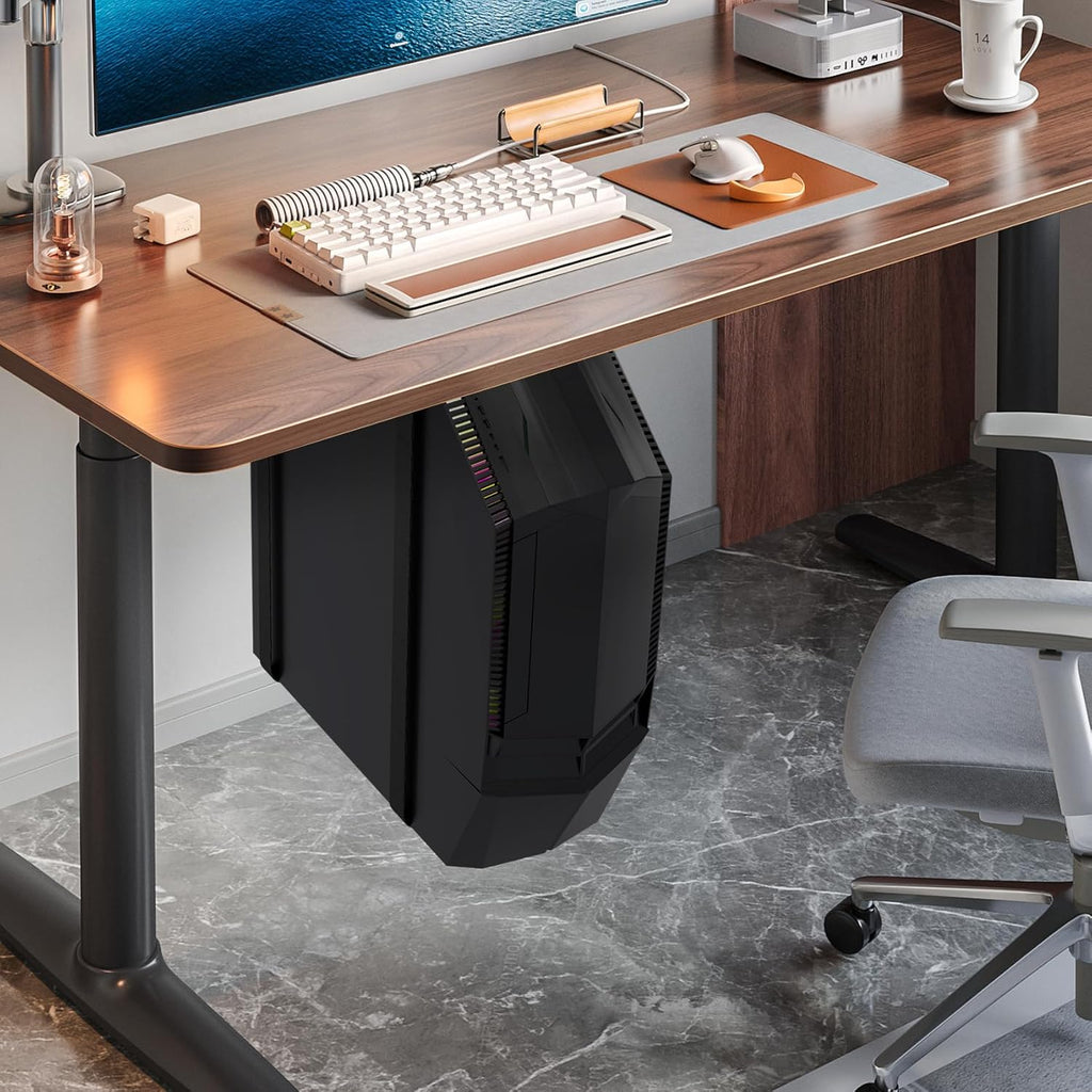 Suptek Uiversal PC Wall Mount,Computer Case CPU Holder Under-Desk PC Holder Adjustable Straps and Steel Bracket,ZJJ004