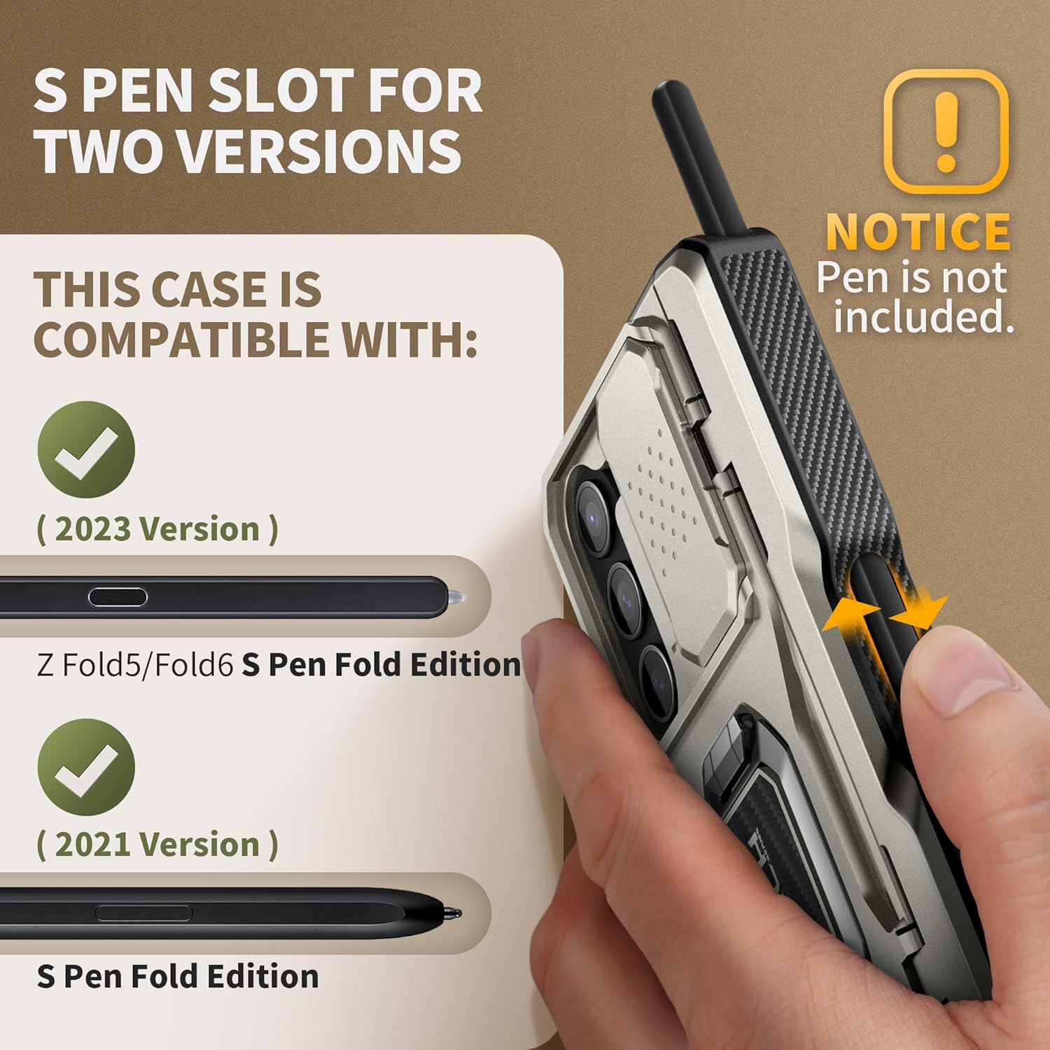 TONGATE for Z Fold 6 Case with Ring Stand, Built-in S Pen Holder & Glass Screen Protector Shockproof Rugged Z6 Phone Case with Camera Cover & Belt Clip for Samsung Galaxy Z Fold6 2024,Titanium Gray