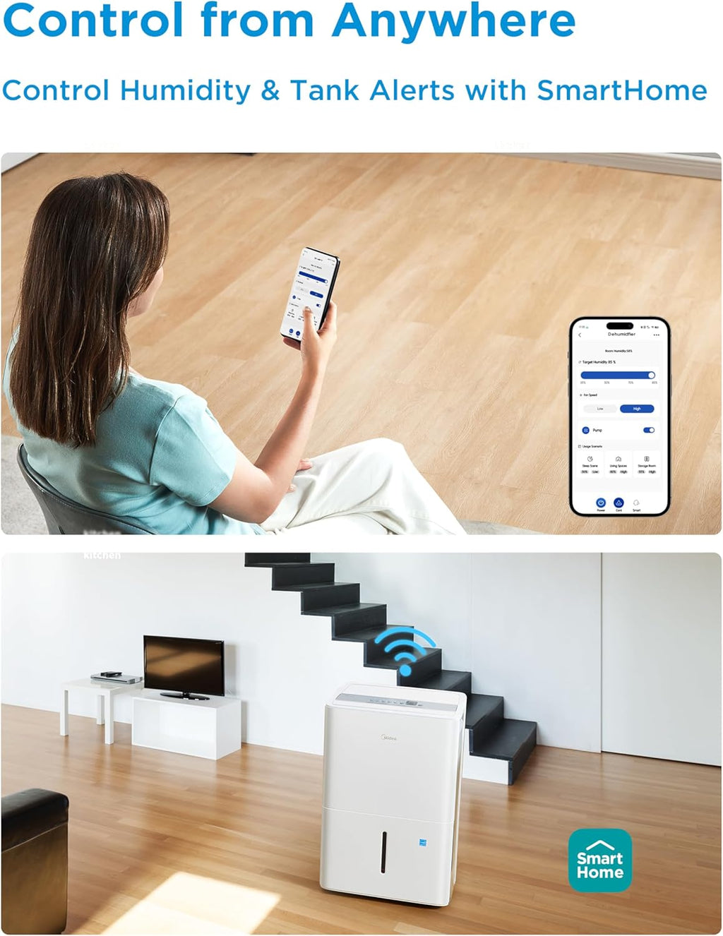 Midea 1,500 Sq. Ft. Energy Star Certified Dehumidifier With Reusable Air Filter 22 Pint - Ideal For Basements, Large & Medium Sized Rooms, And Bathrooms (White)