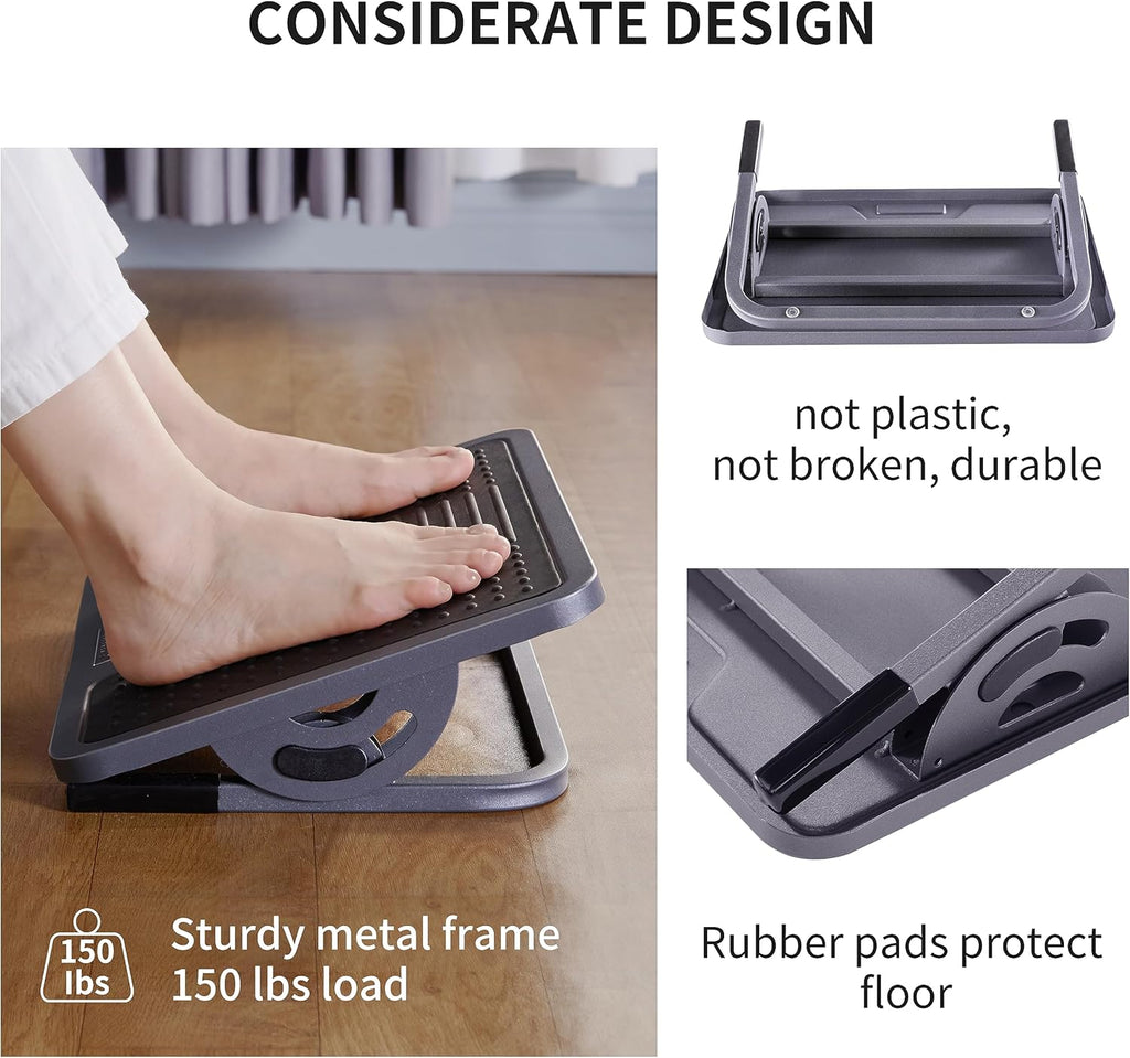 EUREKA ERGONOMIC Tilt Adjustable Footrest, Foot Rest for Under Desk at Work with Massage Surface, Office Foot Rest Under Desk with 20 Degree Tilt No Locking, Metal Frame