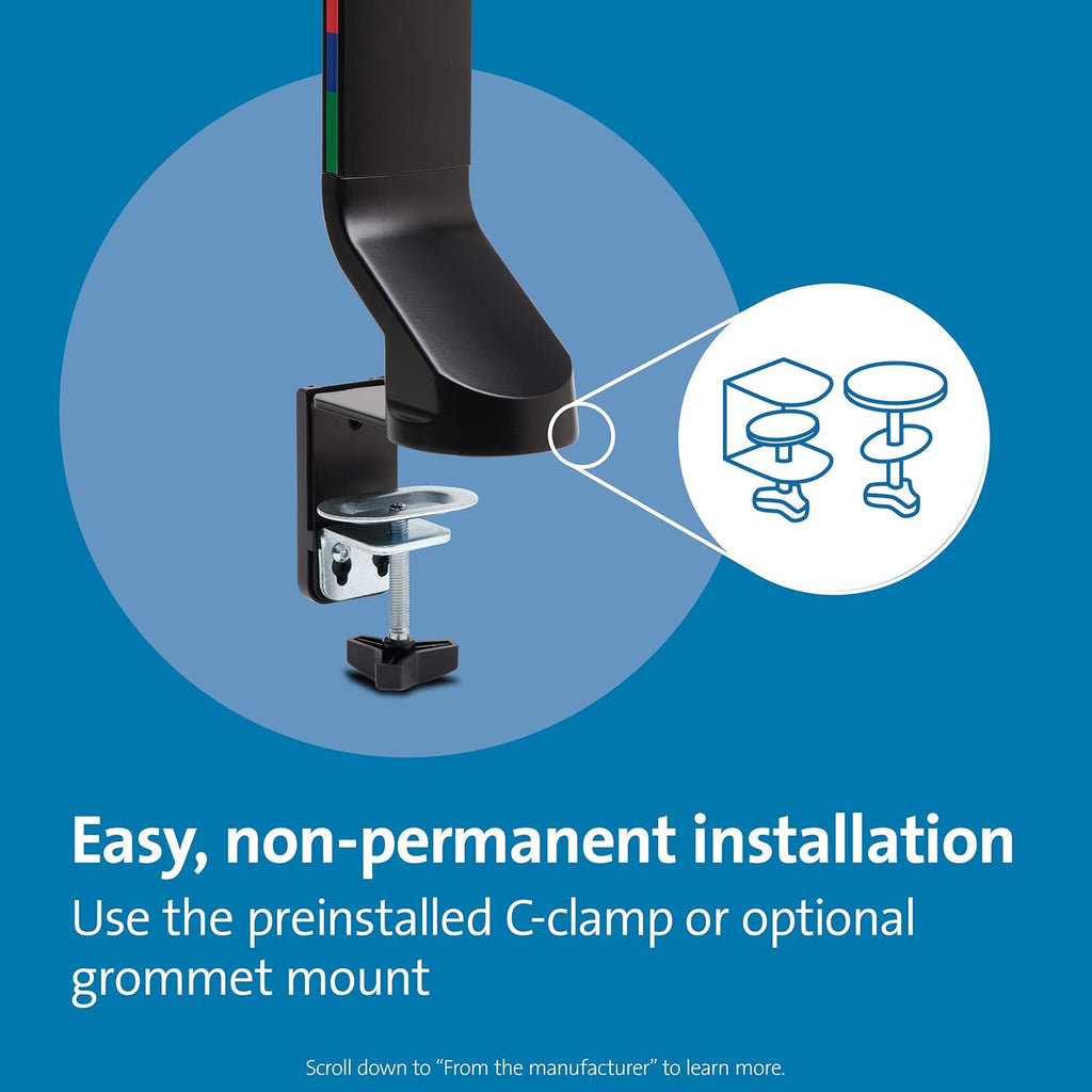 Kensington Single Monitor Desk Mount, C-clamp Vesa Stand Fits up to 32 inch Ultrawide Samsung LG , Low Profile Vertical Mount, Height Adjustable Free Standing Arm,K55512WW Black