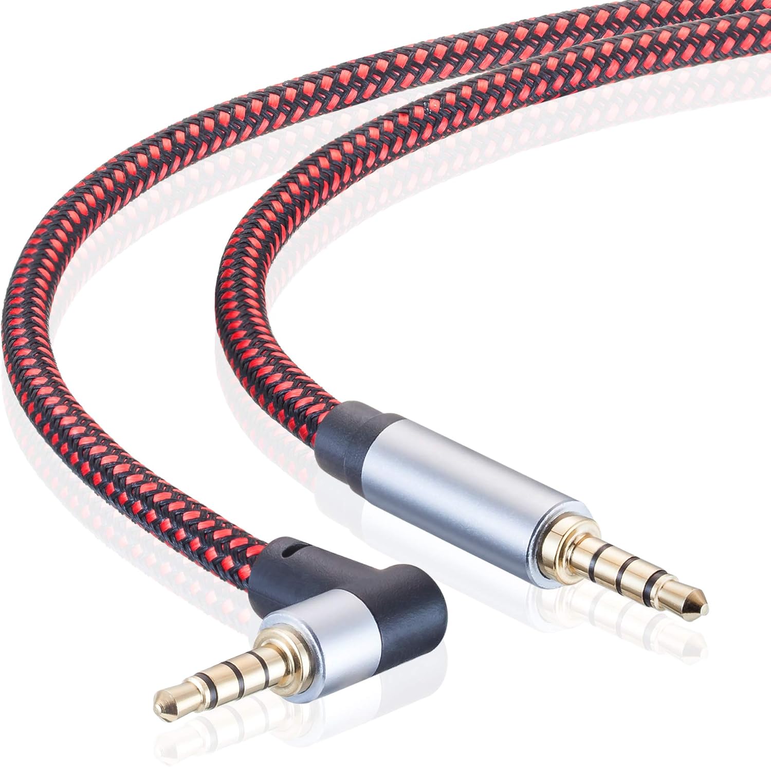Male to Male Audio Cable 20Ft, 90 Degree TRRS 3.5mm 4 Pole Nylon Braided Stereo Aux Cable for Headphones, PS4, Phone, Tablets, Headset, PC, Laptop and More (20Ft)