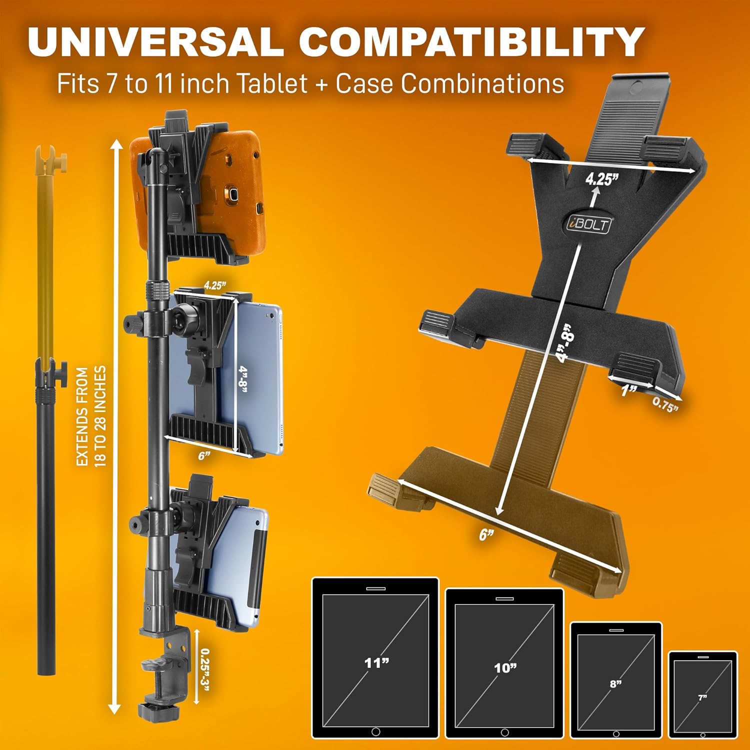 iBOLT Tablet Tower- Point of Purchase/POS Clamp Mount - with 3 TabDock Holders Perfect for Multiple delivery Applications (DoorDash, Uber eats, Postmates, etc.) Fits 7 to 10 inch Tablets