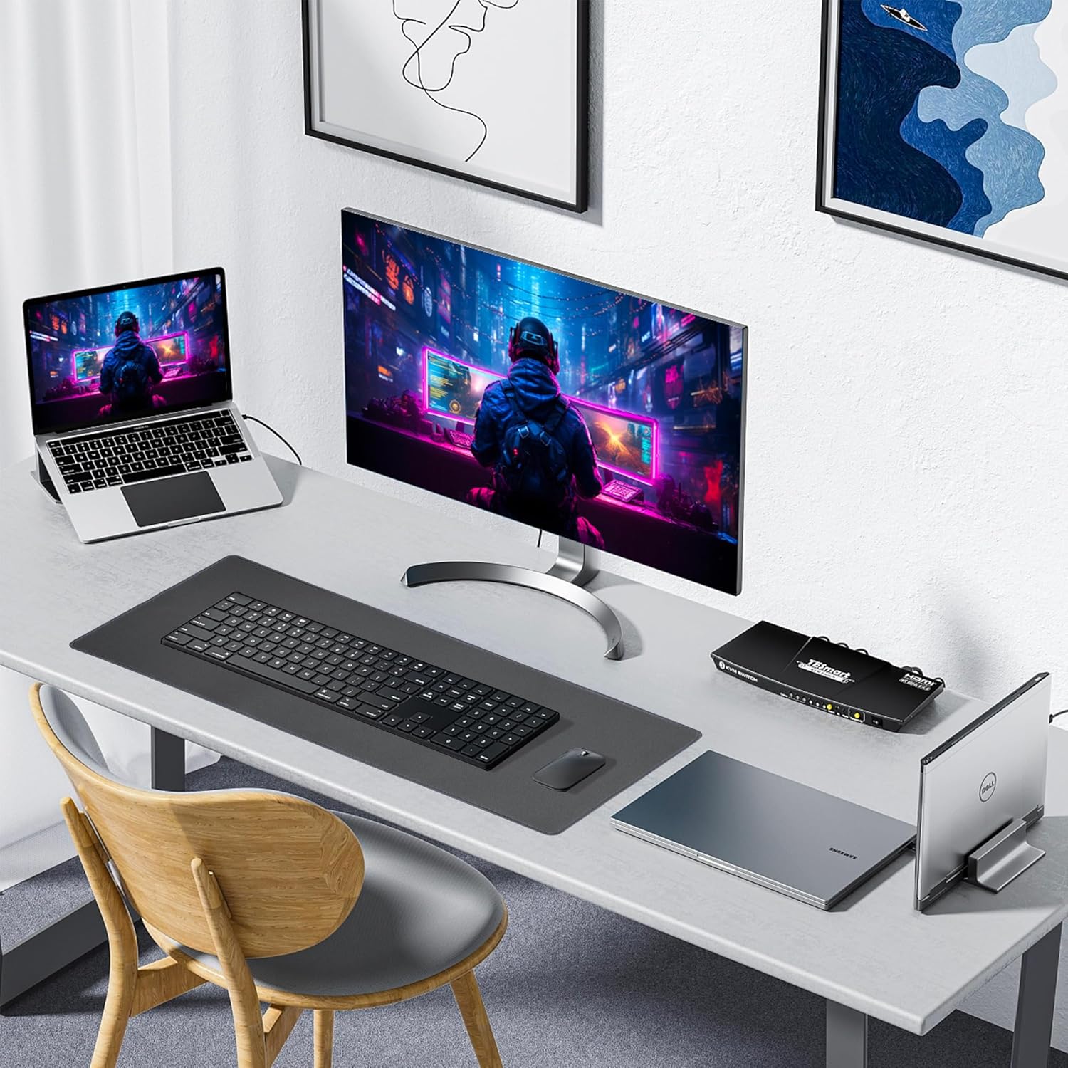 ALOANES Waterproof Mouse Pad with Durable Stitched Edge, XL Gaming Keyboard Pad, Non-Slip Rubber Base Mouse Mat, Desk pad for Gamer, Office & Home, Dark Gray Mousepad 31.5''x 11.8''x 0.12''