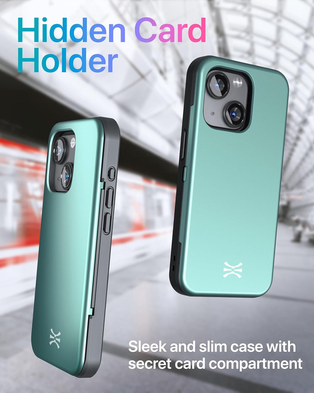 TORU CX Slim for iPhone 15 Case Wallet | Protective Shockproof Heavy Duty Cover with Hidden Card Holder & Card Slot | Mirror & Wrist Strap Included - Green