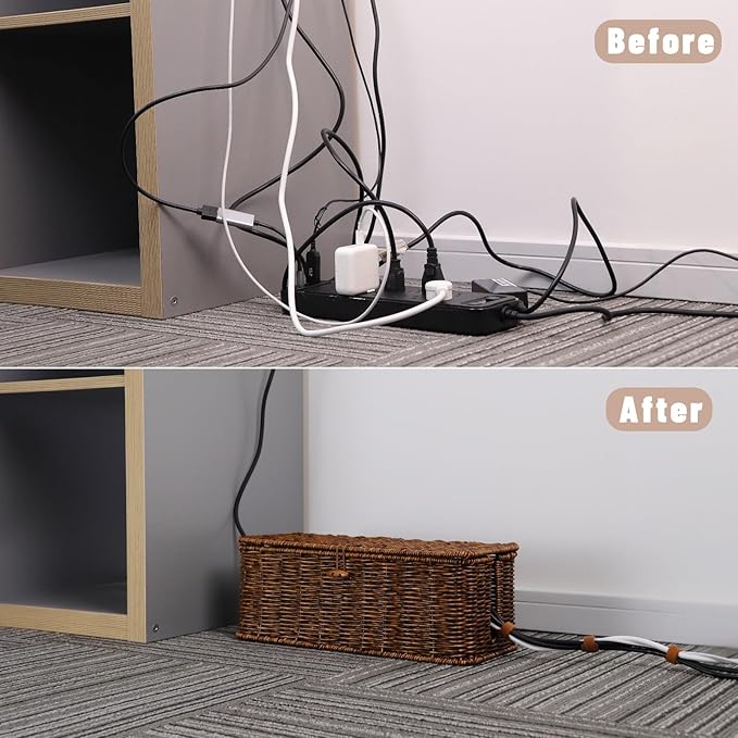 BROWNLILY Cable Management Box, Rattan Style Cord Organizer - Image 6