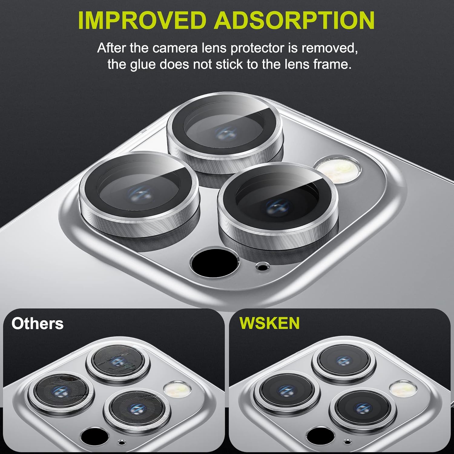WSKEN for iPhone 14 Pro/iPhone 14 Pro Max Camera Lens Protector,[Night Shooting Mode] HD Tempered Metal Glass Camera Screen Protector Cover Film Accessories, Silver