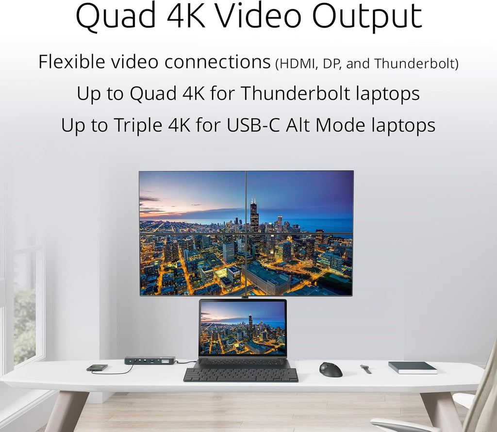 Kensington SD5910T DisplayLink Docking Station Thunderbolt 4, Quad 4K for MacBook Pro/Air M1/M2/M3/M4 with Pro and Max Chipsets, 100W PD, HDMI/DP/TB4, SD/Micro SD Card Slots (K35233NA)