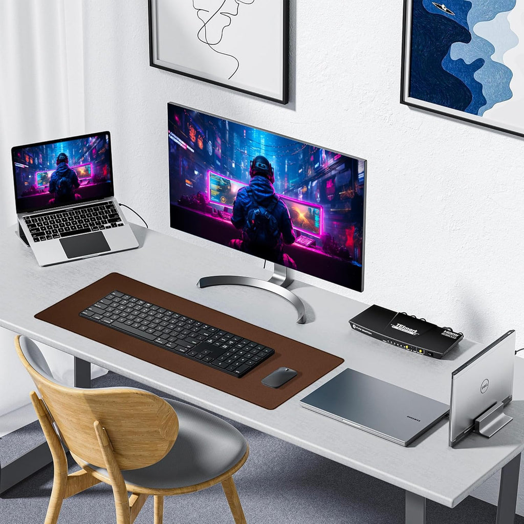 ALOANES Waterproof Mouse Pad with Durable Stitched Edge, XXXL Gaming Keyboard Pad, Non-Slip Rubber Base Mouse Mat, Extended Desk pad for Gamer, Office & Home, Brown Mousepad 35.4''x 15.7''x 0.12''