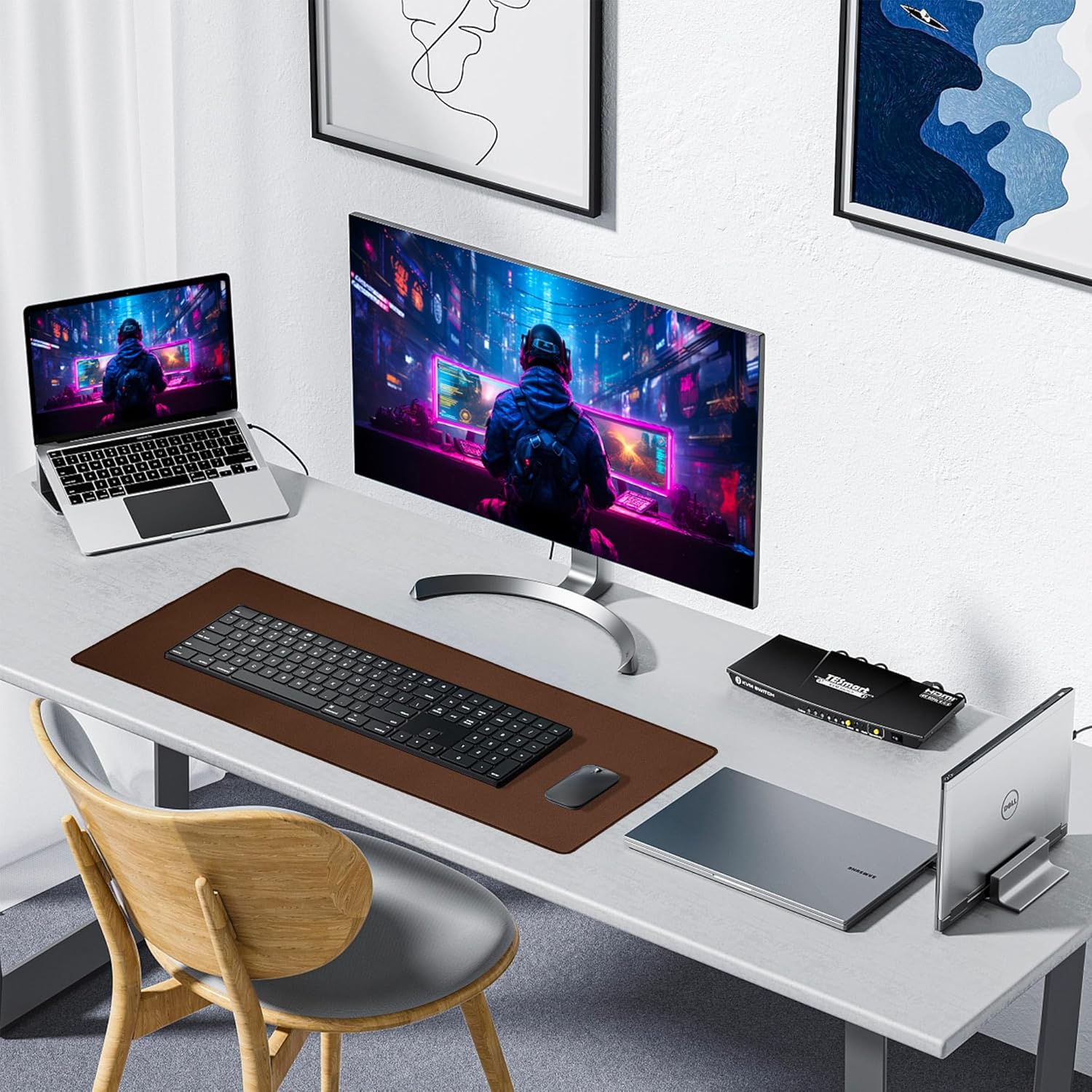 ALOANES Waterproof Mouse Pad with Durable Stitched Edge, XL Gaming Keyboard Pad, Non-Slip Rubber Base Mouse Mat, Extended Desk pad for Gamer, Office & Home, Brown Mousepad 31.5''x 11.8''x 0.12''