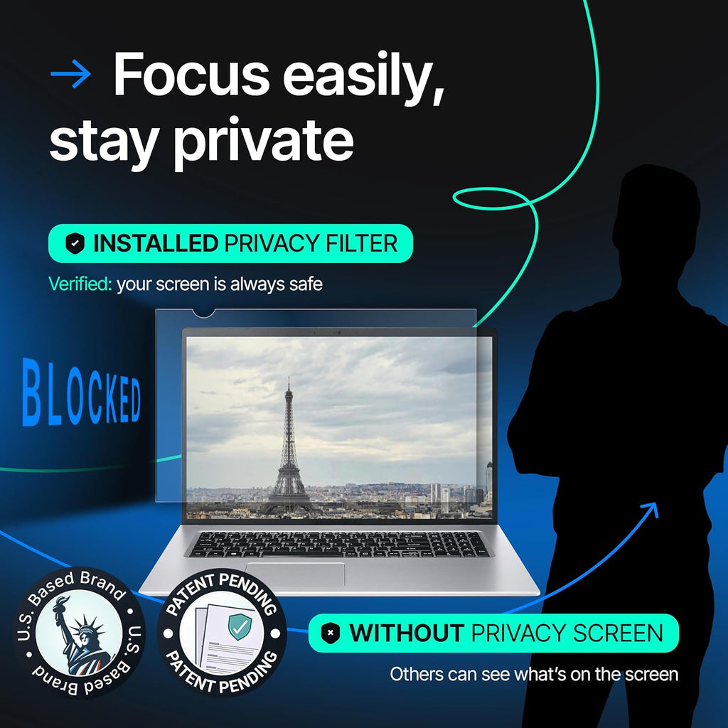VINTEZ 14 Inch 16:10 Privacy Screen for Computer Monitor and Laptop - Anti Glare Protector Film Blue Light Filter Eye Protection - Computer Screen Privacy Shield, [1 Pack]