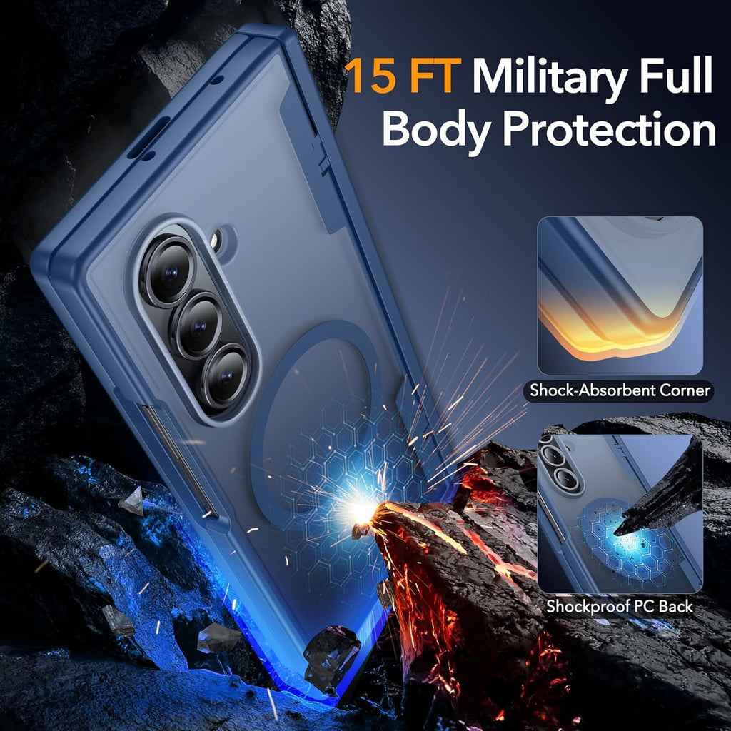 Oneagle Magnetic for Samsung Galaxy Z Fold 7 Case Built in Screen Protector Translucent [Fit for MagSafe] [S Pen Holder Slot] [Hinge Protection] MIL-Grade Shockproof Matte Case for Galaxy Z Fold 7