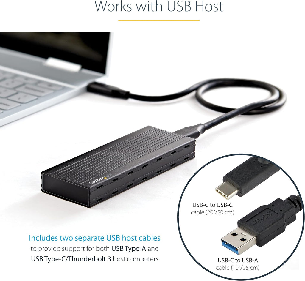 StarTech.com USB-C 10Gbps to M.2 NVMe or M.2 SATA SSD Enclosure, Portable External PCIe/SATA NGFF SSD Aluminum Case, USB Type-C / Type-A Host Cables, Supports 2230/2242/2260/2280 - TAA