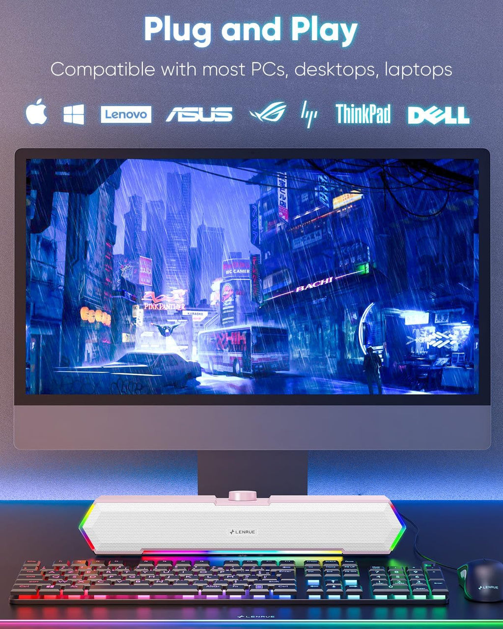 LENRUE G11 Computer Speakers for Desktop, Touch Lights PC Speakers with Surge Clear Sound, USB C/USB Powered for Computer Desktop PC Laptop Monitor(Pink)