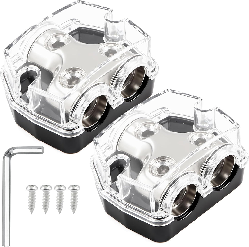 2 Way Power Distribution Block 1x 0 GA in 2X 0 GA Out Circuit Protector Distribution Connecting Blocks for Car Audio Splitter,2Pcs with Installation Kit