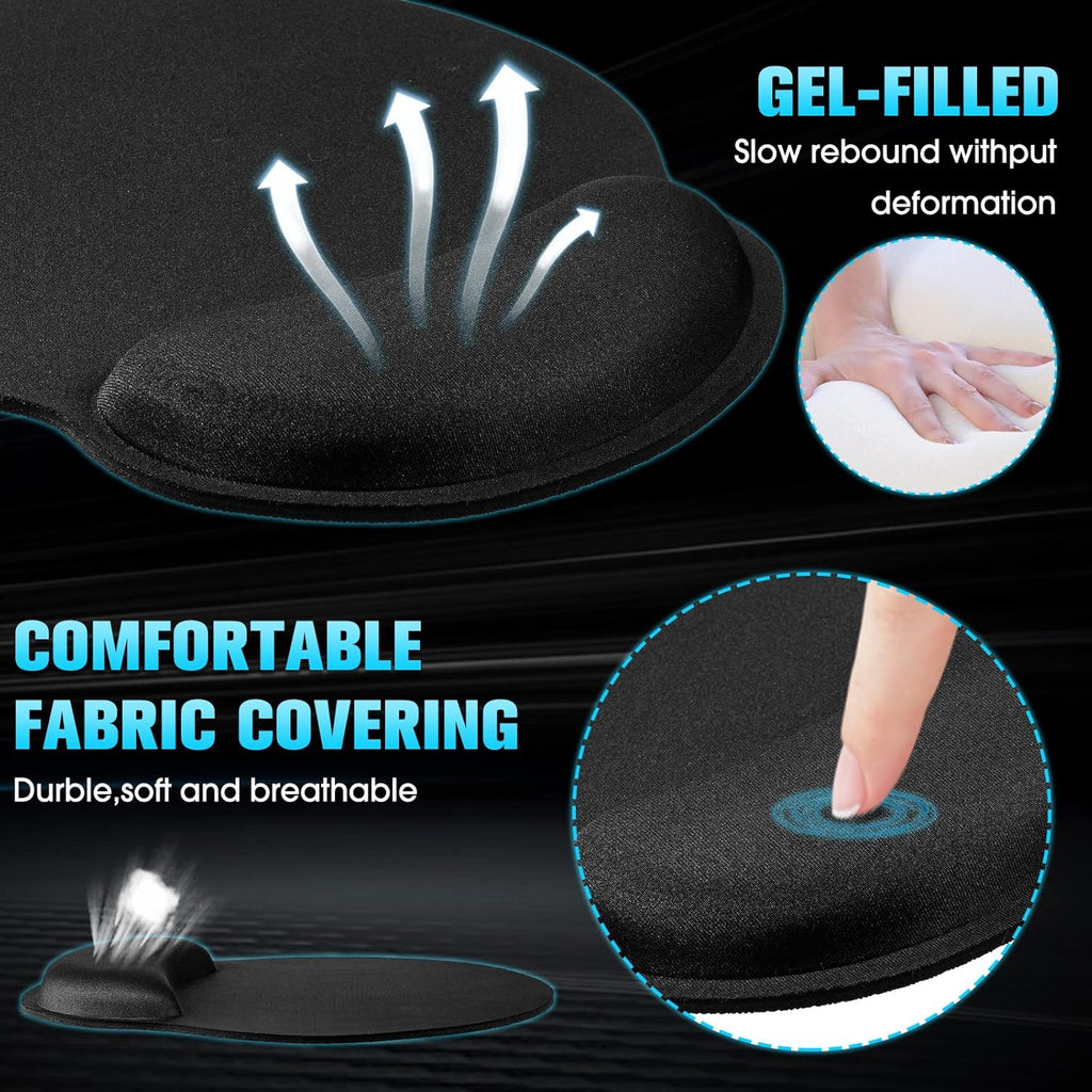 Yunsailing 8 Pack Ergonomic Mouse Pad with Wrist Rest Support Gel Memory Foam Mouse Pad Comfortable Computer Mouse Pad for Laptop Pain Relief Mousepad for Laptop, Computer, Gaming (Solid Black Style)