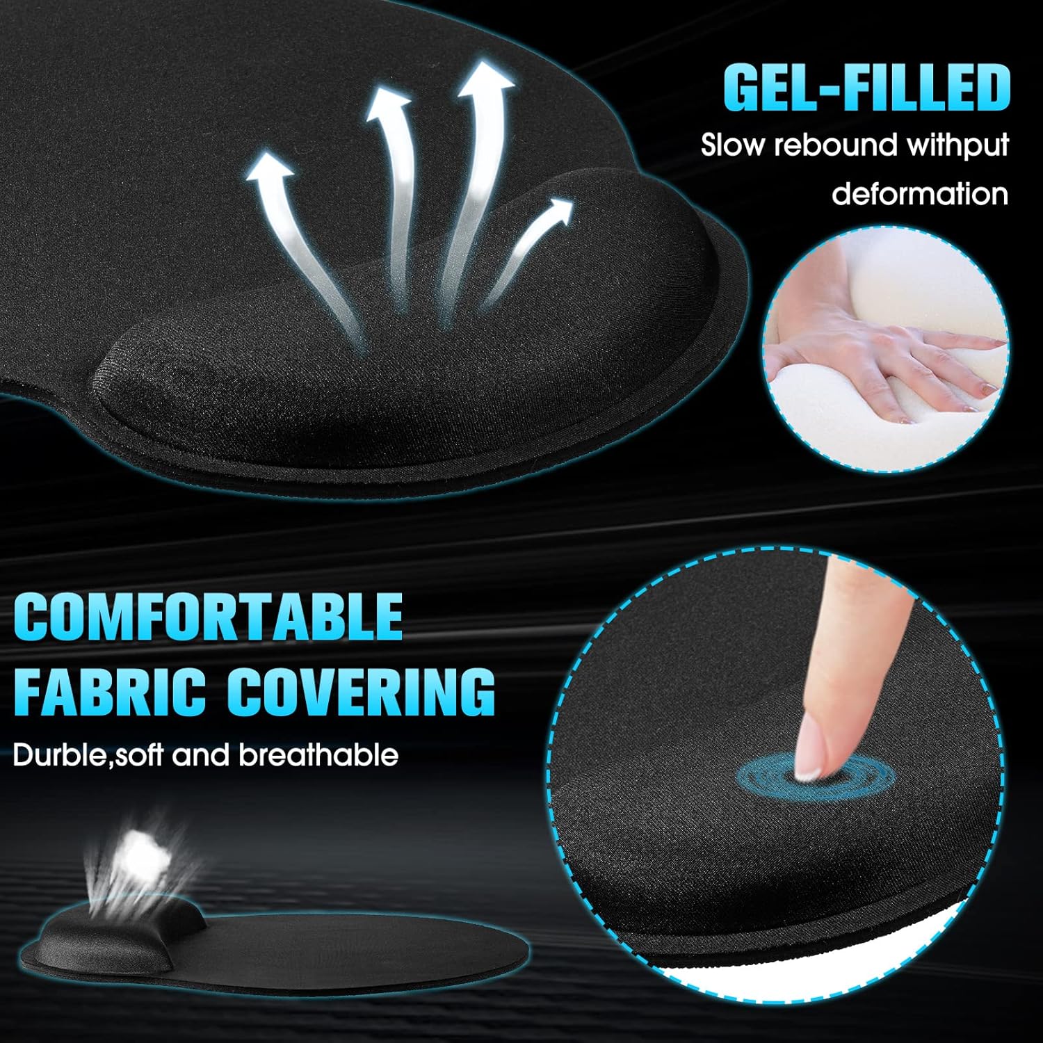 Yunsailing 8 Pack Ergonomic Mouse Pad with Wrist Rest Support Gel Memory Foam Mouse Pad Comfortable Computer Mouse Pad for Laptop Pain Relief Mousepad for Laptop, Computer, Gaming (Solid Black Style)