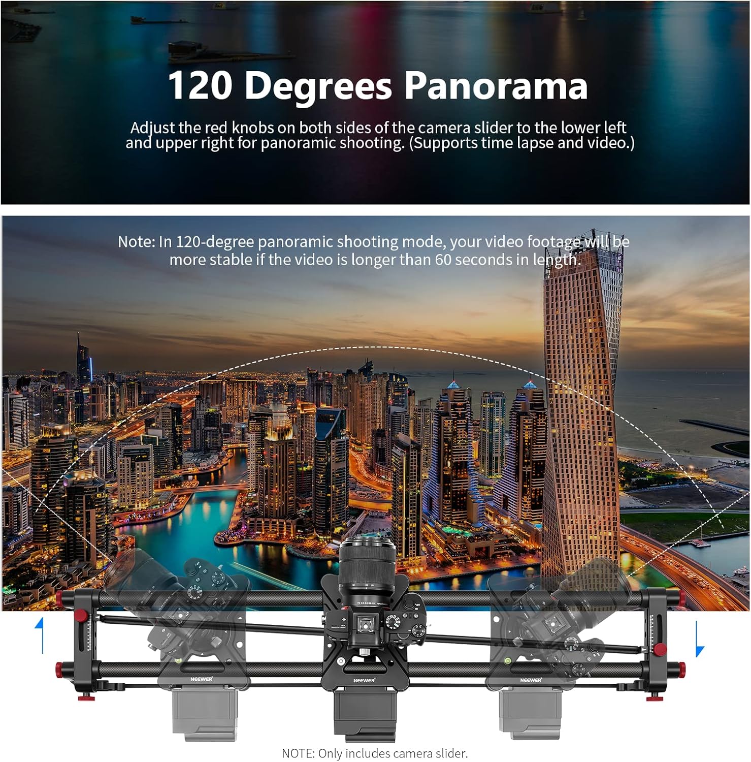 NEEWER 39.4”/100cm Motorized Camera Slider, App Wireless Control Carbon Fiber Dolly Rail Slider, Support Video Mode, Time Lapse Photography, Horizontal, Tracking and 120° Panoramic Shooting (ER1-100)