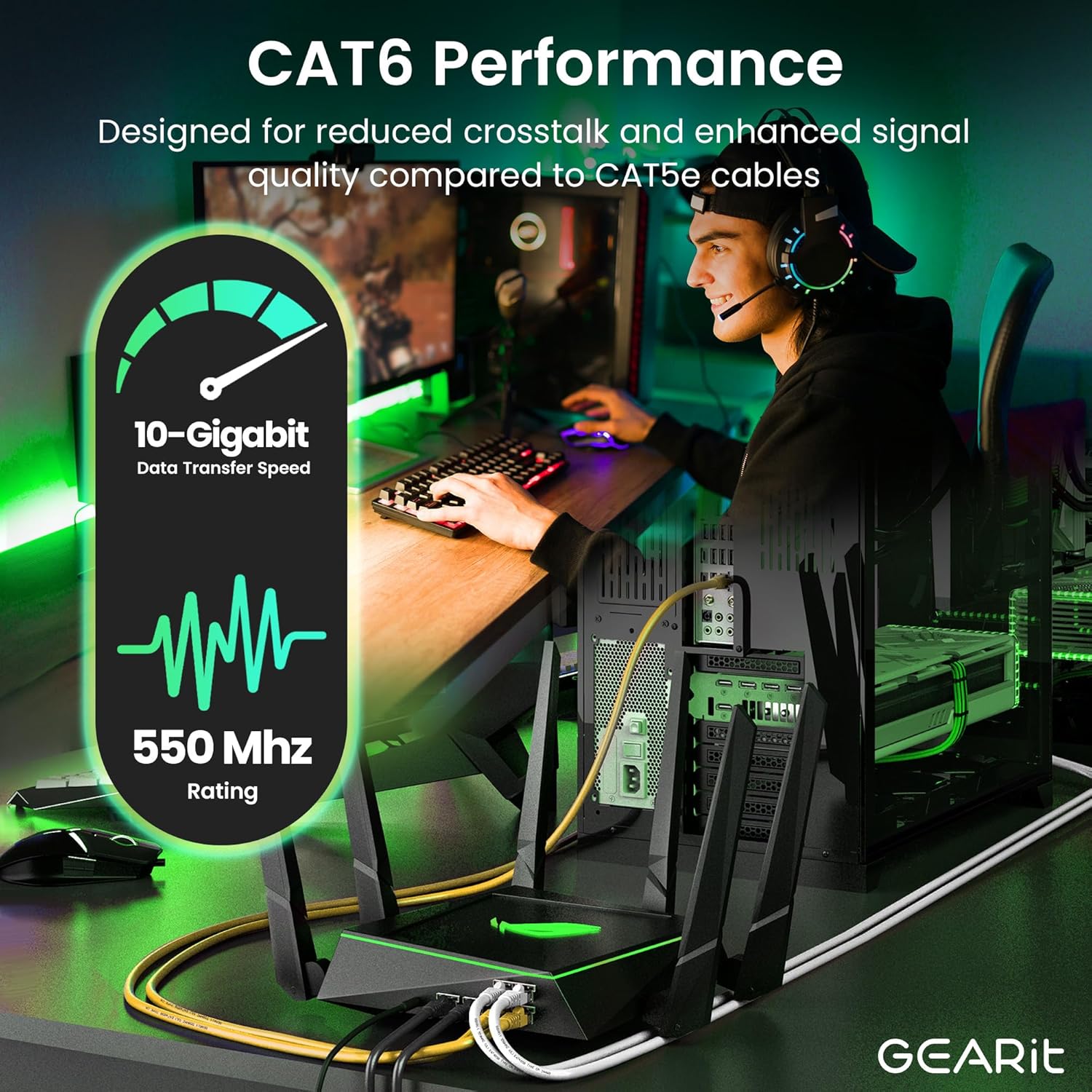 GearIT Cat 6 Ethernet Cable (24-Pack 3 Feet) Cat6 Network Patch, 10Gbps, RJ45, Snagless Cord, Gold-Plated Connectors, Internet for PC, TV, Tablet, Router, Printer, Servers, IT Data Center - Yellow