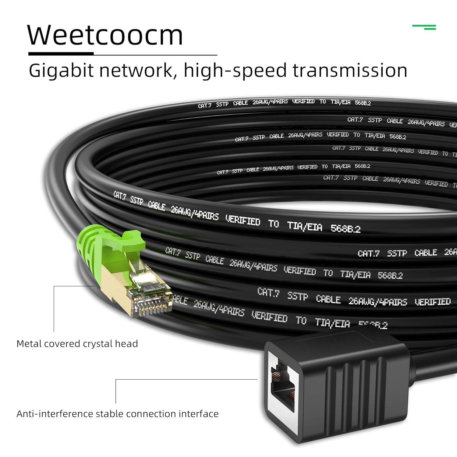 Ethernet Extension Cable 20ft, Network Cat6a Extension Patch Cable RJ45 Cords Shielded Male to Female Connector (20FT)