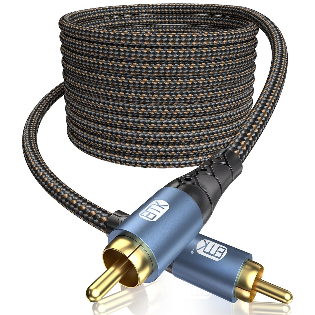 EMK Subwoofer Cable RCA to RCA Audio Cable 24K Gold-Plated Nylon Braided Double Shielded Digital Analogue Supports Amplifiers,Home Theater,Hi-Fi Systems,Subwoofer(15ft/5m)