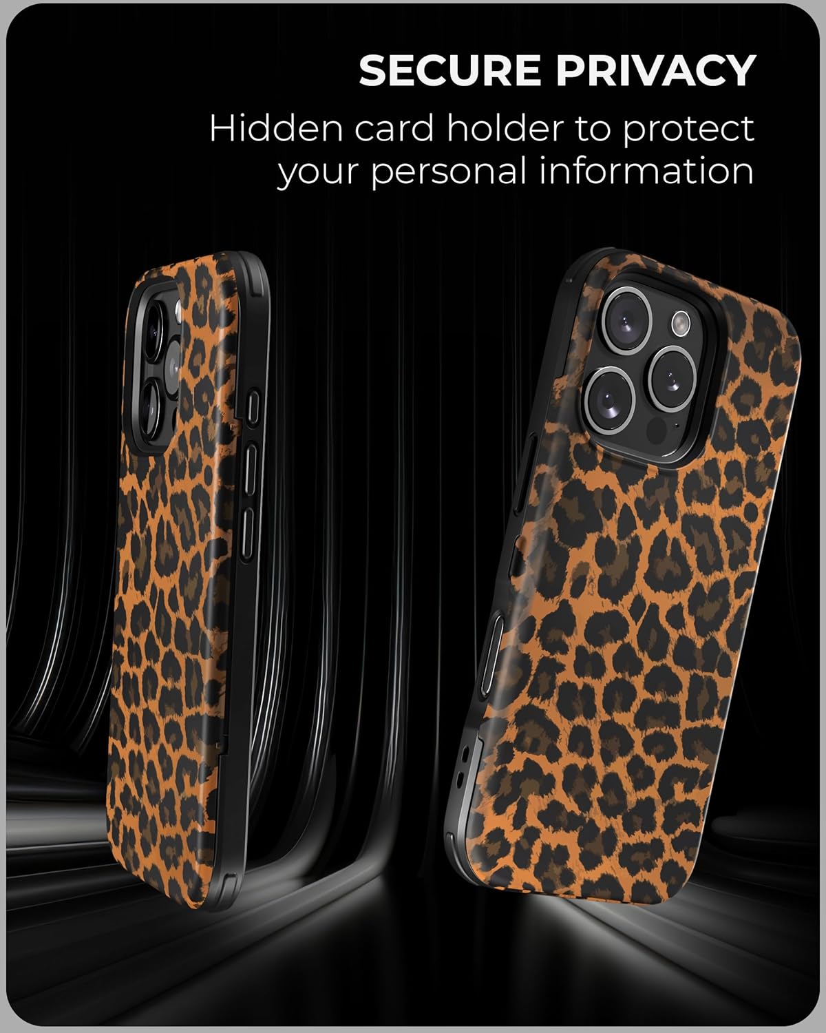 TORU CX Slim for iPhone 16 Pro Case Wallet | Protective Shockproof Heavy Duty Cover with Hidden Card Holder & Card Slot | Mirror & Wrist Strap Included - Leopard
