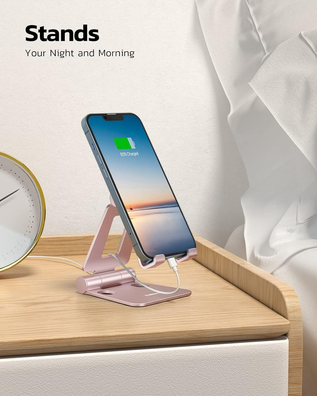 Nulaxy Dual Folding Cell Phone Stand, Fully Adjustable Foldable Desktop Phone Holder Cradle Dock Compatible with iPhone 17 16 15 14 13 12 11 Pro Max Xs Xr X 8, Nintendo Switch, All Phones - Rose Gold